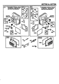 Cylinder Head Diagram and Parts List for 407700-407799 0122-0124-0128 Briggs and Stratton Engine